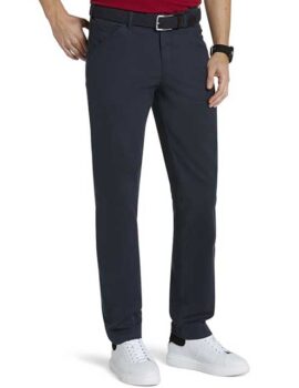 Meyer Navy Micro Fancy Stretch Cotton Trousers. Size 40R left