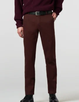 Meyer Burgundy Autumn Weight Stretch Cotton Chino Trousers