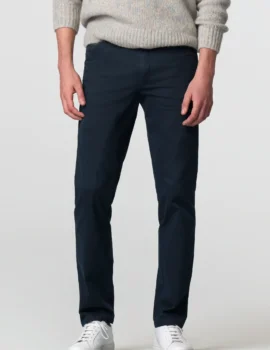 Meyer Navy Fine Micro Stretch Cotton Autumn Weight Trousers. Chicago Style.