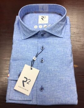 R2 Amsterdam Pale Blue Printed Stretch Long Sleeve Shirt.