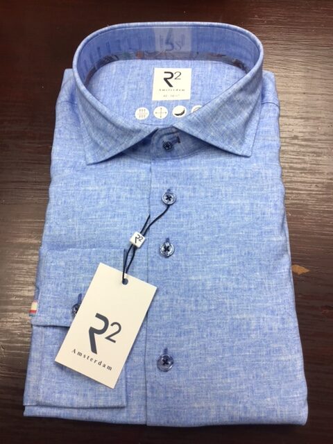 R2 Amsterdam Pale Blue Printed Stretch Long Sleeve Shirt.