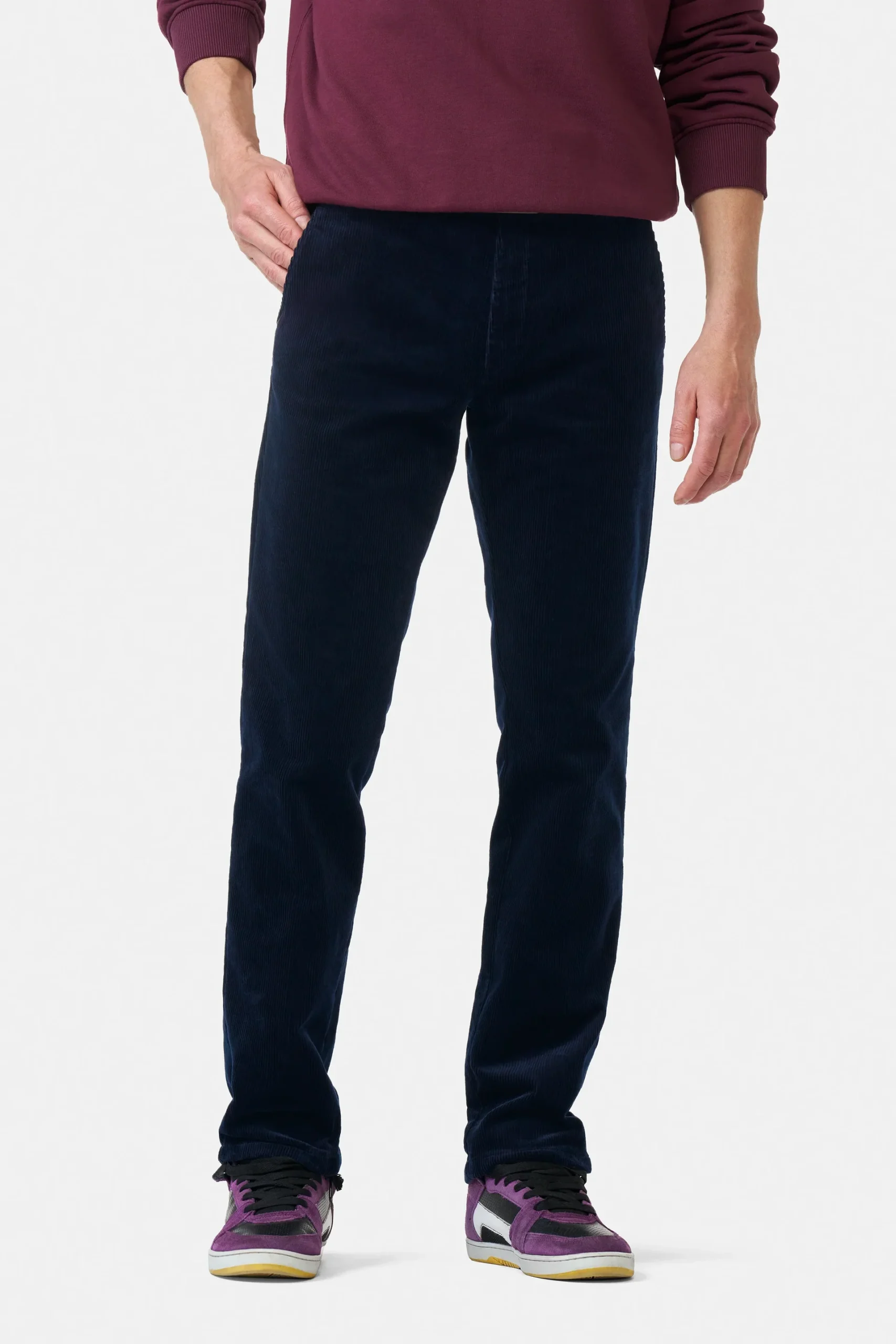 Meyer Navy Stretch Cotton Cord Trousers