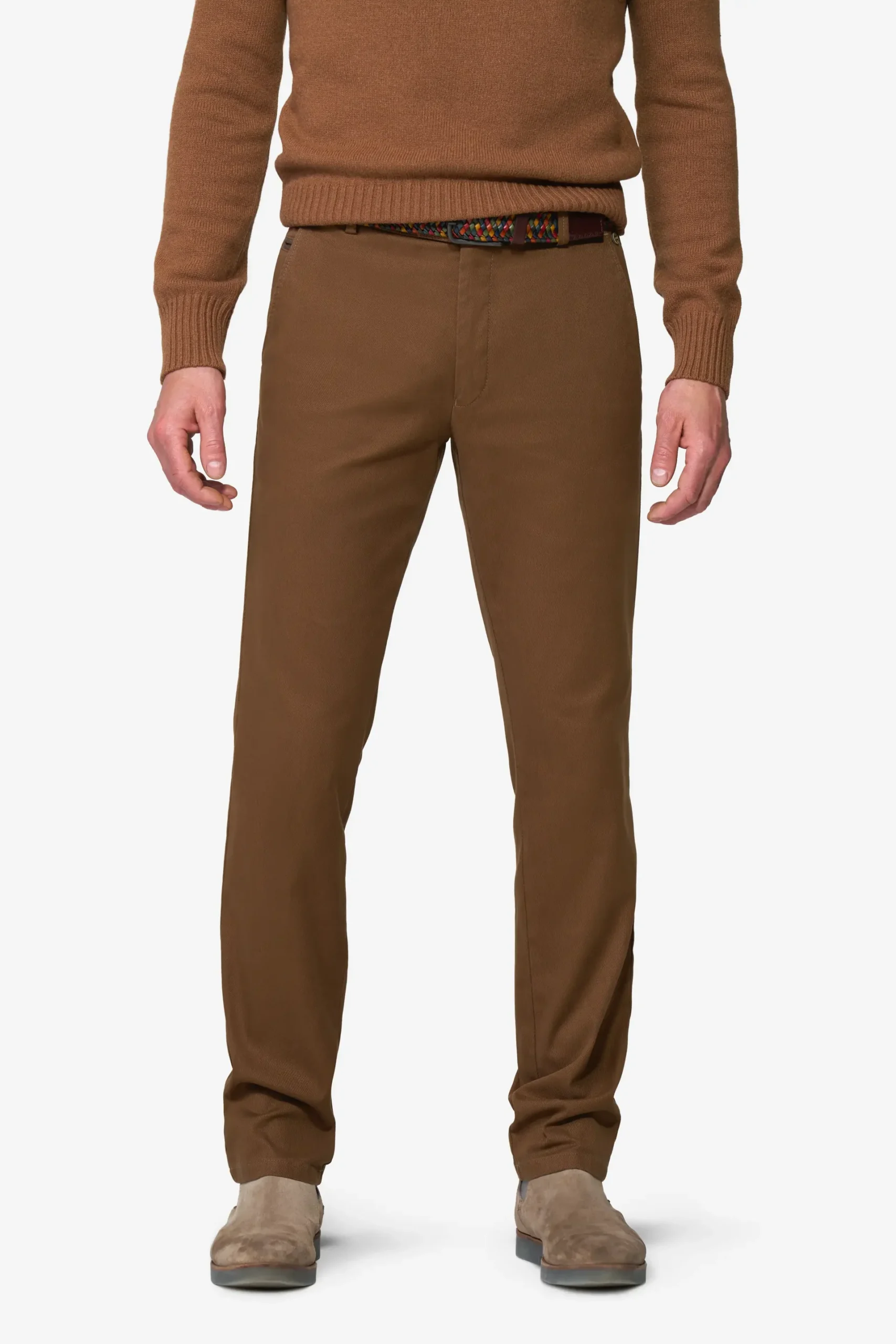 Meyer Caramel Colour Stretch Cotton Trousers, Autumn Weight