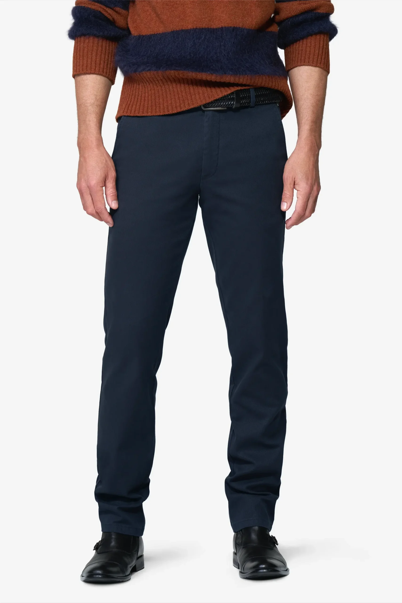 Meyer Navy Stretch Cotton Canvas Look Trouser. Autumn Weight