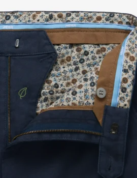 Meyer Navy Stretch Cotton Canvas Look Trouser. Autumn Weight